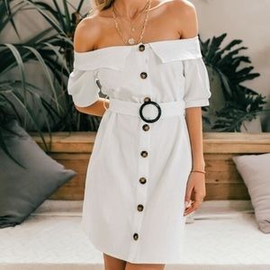Off-The-Shoulder White Bodycon Mini Dress
